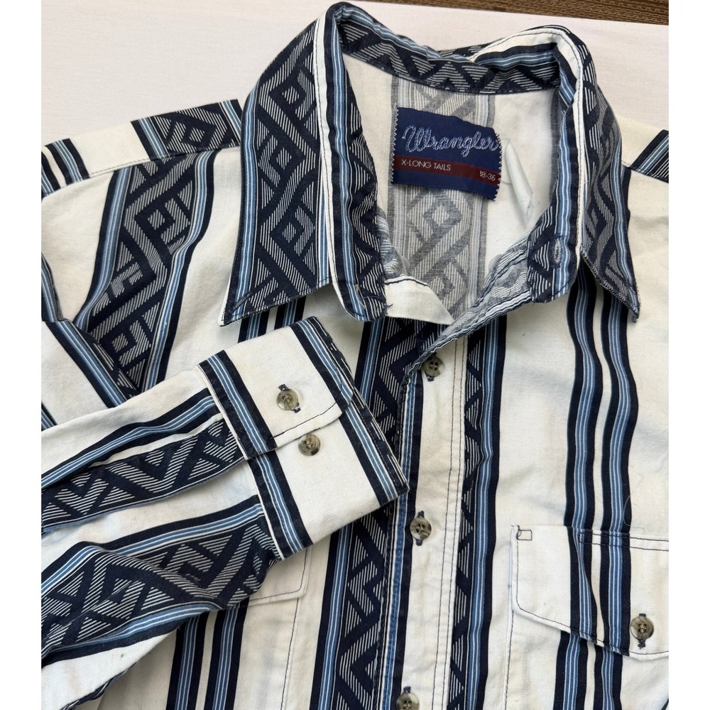Wrangler X-Long Tails Vintage‎ Button Up Shirt 18-36 Aztec Stripe Western Cowboy - Picture 3 of 9